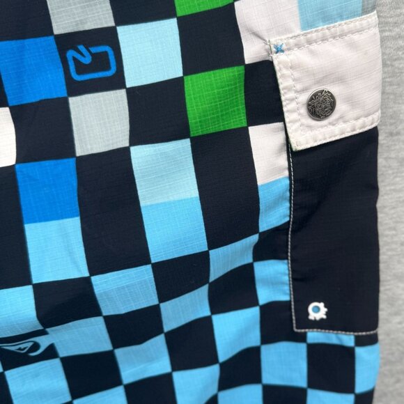 VTG 90s Quicksilver Board Shorts Men 38 Checkerboard Drawstring Surf Sportswear - Picture 7 of 13